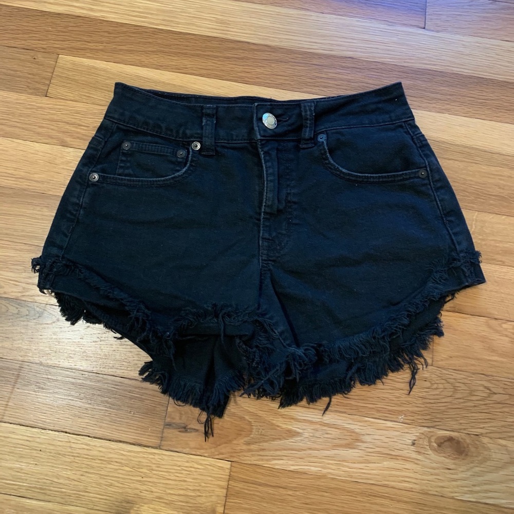 Black denim shorts
